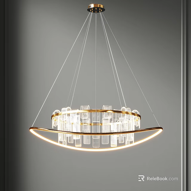 Elegant Modern Circular Double Ring Chandelier With Golden Frame And Transparent Crystal Illuminated Elements 3d model 