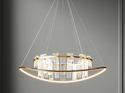 Elegant Modern Circular Double Ring Chandelier With Golden Frame And Transparent Crystal Illuminated Elements 3d model
