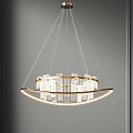Elegant Modern Circular Double Ring Chandelier With Golden Frame And Transparent Crystal Illuminated Elements