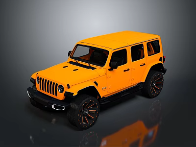 Orange Four Door Off Road SUV With Black Rims And Rugged Exterior Design 3d model