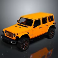Orange Four Door Off Road SUV With Black Rims And Rugged Exterior Design