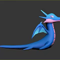 Cartoon Fantasy Blue Pink Dragon Character With Wings And Horns