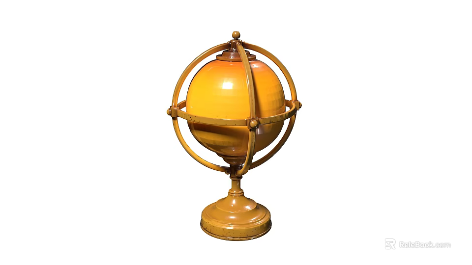 Vintage Yellow Spherical Table Lamp With Metal Frame And Round Base 3d model 