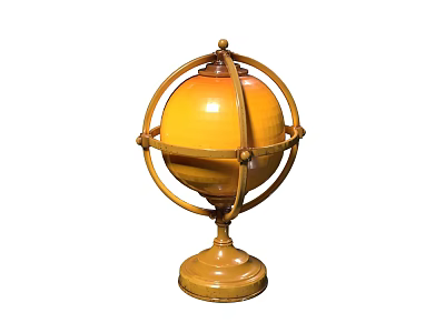 Vintage Yellow Spherical Table Lamp With Metal Frame And Round Base 3d model