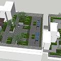 Modern Courtyard Garden Design With Checkered Flooring Green Plant Beds And Walking People