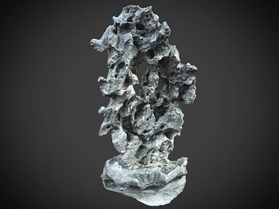 Gray Porous Stone Animal Sculpture With Layered Rock Structure And Natural Texture 3d model