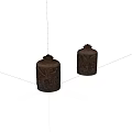 Two Brown Carved Decorative Jars With Intricate Patterns And Lids 3d model