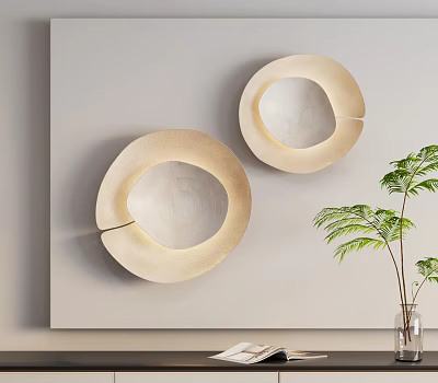 Sleek Two Beige Wall Lamps Mounted on Light Colored Wall With Green Plant and Vase 3d model