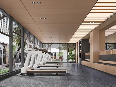 Modern Fitness Gym With Spacious Interior Treadmill Equipment And Large Windows 3d model