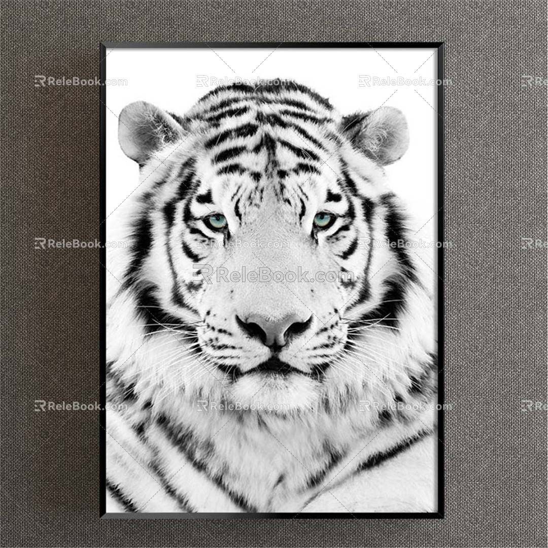 Nordic Animal Painting Black and White Children's Room Animal Tiger Decorative Painting 3d model