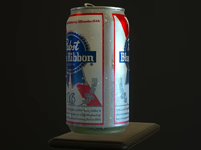 Budweiser Beer Can Established 1876 Red White Blue Design On Black Base With Water Droplets 3d model