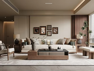 Modern Middle Style Living Room Sofa Coffee Table Combination 3d model