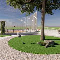 Scenic Wall In Outdoor Children's Play Area With Cloud Butterfly Cutout Patterns And Kids Playing