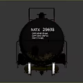 Black Rail Tank Car with Metal Ladder Yellow Marker and Text Labels