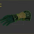 Detailed Ornate Green Glove With Golden Bracer And Intricate Decorative Patterns