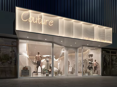 Couture Storefront With Illuminated Sign And Fashion Window Display Design 3d model