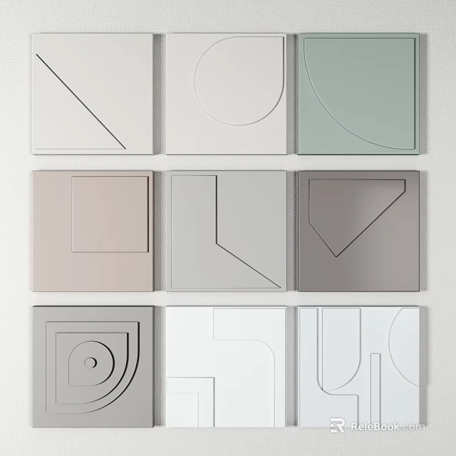 Modern Geometric Wall Decor with Neutral Tones and Various Shaped Panels 3d model