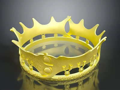 Golden Crown Sculpture with Intricate Carved Details and Spiked Edges 3d model