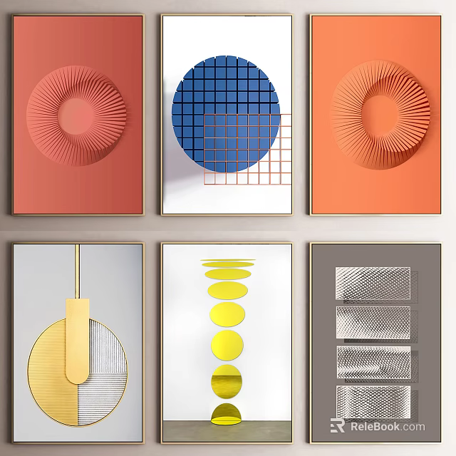 Colorful Decorative Paintings With Geometric Patterns And Framed Design 3d model