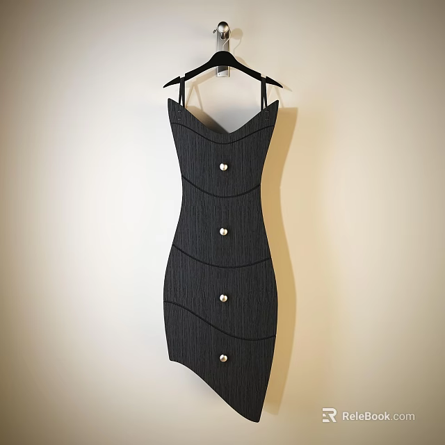 Modern Wardrobe Interior Design With Black Dress Metal Buttons And Light Colored Panels 3d model 