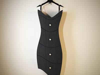 Modern Wardrobe Interior Design With Black Dress Metal Buttons And Light Colored Panels 3d model