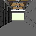 Modern Elevator Lobby With Multiple Black Doors Marble Walls And Ceiling Lights 3d model
