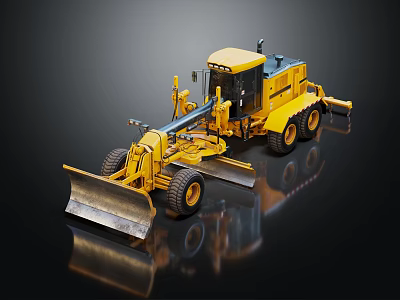 Yellow Motor Grader Construction Equipment With Front Blade And Large Wheels 3d model