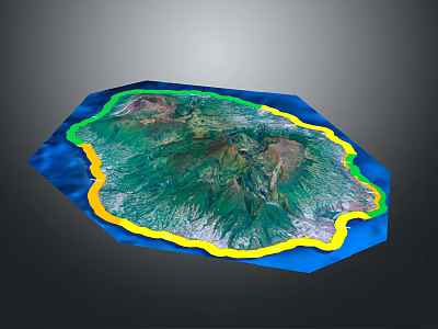 Detailed Mountainous Terrain Model With Green Vegetation And Blue Water Areas 3d model