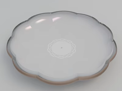 Transparent Petal Shaped Kitchen Plate With Intricate Decorative Pattern Design 3d model