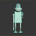 Cartoon Style Teal Robot 3D Game Movie Character With Question Mark Symbol And Square Body