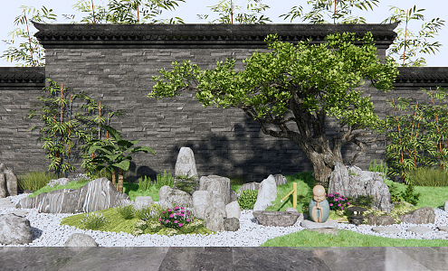 New Chinese style landscape sketch courtyard landscape 3d model