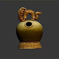 Intricate Dragon Shaped Sculpture Carving With Yellow Spherical Body Circular Opening And Ornate Base