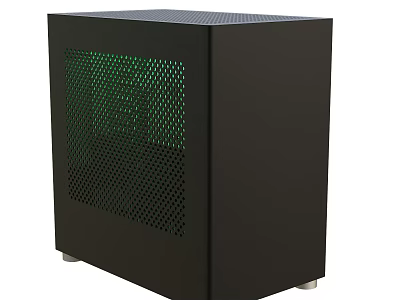 Modern Black PC Case Design With Mesh Front Panel And Green Lighting 3d model