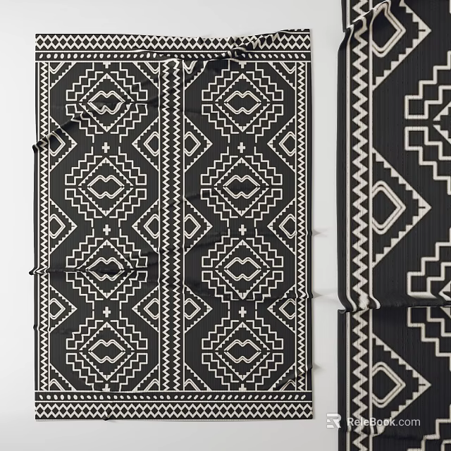 Black and White Square Rug with Intricate Geometric Diamond Patterns for Living Room 3d model 