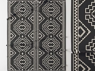 Black and White Square Rug with Intricate Geometric Diamond Patterns for Living Room 3d model