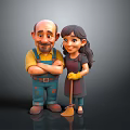 Friendly Cartoon Cleaning Characters With Male In Blue Overalls And Female Holding Broom