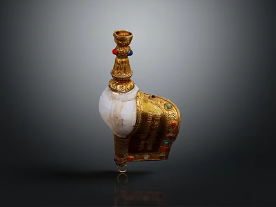 Exquisite White Jade Sculpture With Golden Decoration And Colored Gemstones 3d model