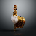 Exquisite White Jade Sculpture With Golden Decoration And Colored Gemstones