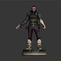 Male Character Model Standing With Tactical Vest Holding Gun On Circular Base With Glowing Edges