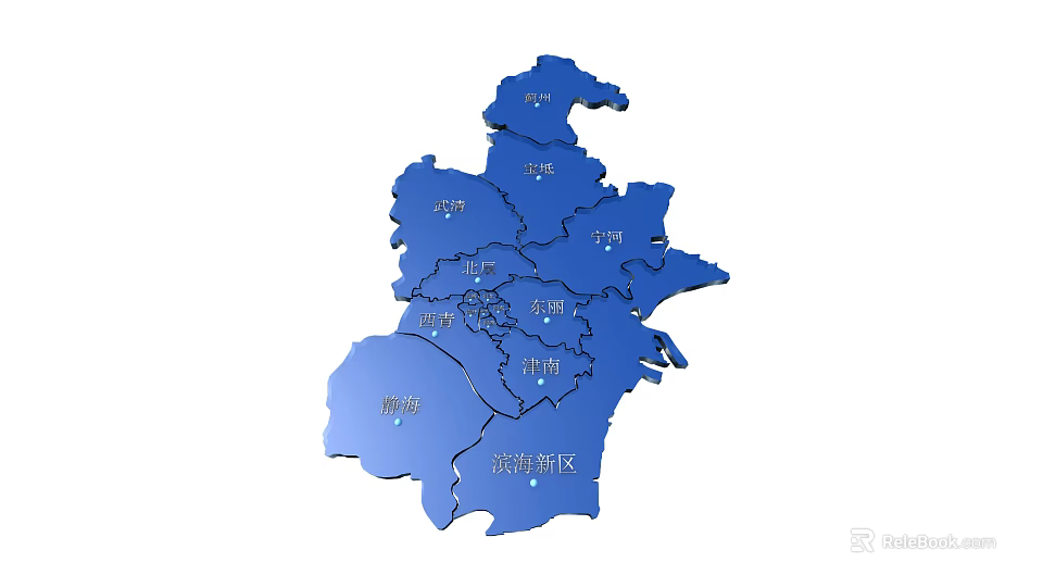 Blue Beijing Administrative Division Map Wall Decor With District Names For Home Office 3d model 
