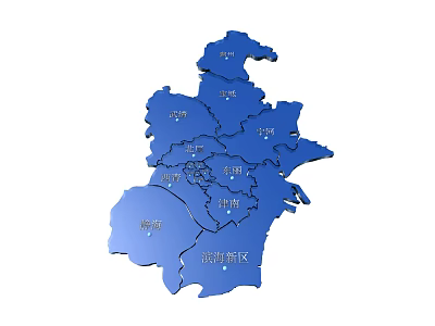 Blue Beijing Administrative Division Map Wall Decor With District Names For Home Office 3d model