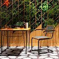 Vertical Green Wall With Wooden Grid And Neon Signs