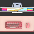Apple iMac Desktop Computer With Pink Keyboard Mouse Transparent Mouse Pad And Colorful Interface Icons