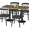 Modern Dining Table Set With Wooden Top Black Frame Brown Seat Chairs 3d model
