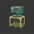 Wooden Furniture Stand with Pallet Style Base and Green Device On Top