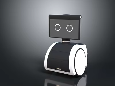 Modern Service Robot With Screen Eyes And Black White Wheel Design 3d model