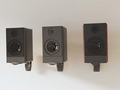 Black Desktop Speakers With Different Designs And Wooden Accents For Home Audio 3d model