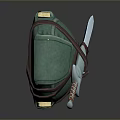 3D Model Dagger with Brown Handle Silver Blade on Green Spherical Object Leather Straps 3d model