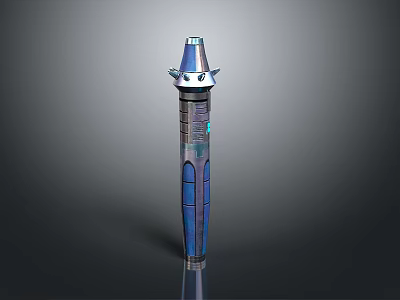 Futuristic Sci-Fi Weapon With Long Cylindrical Body Blue Black Metallic Design And Spiked Top 3d model