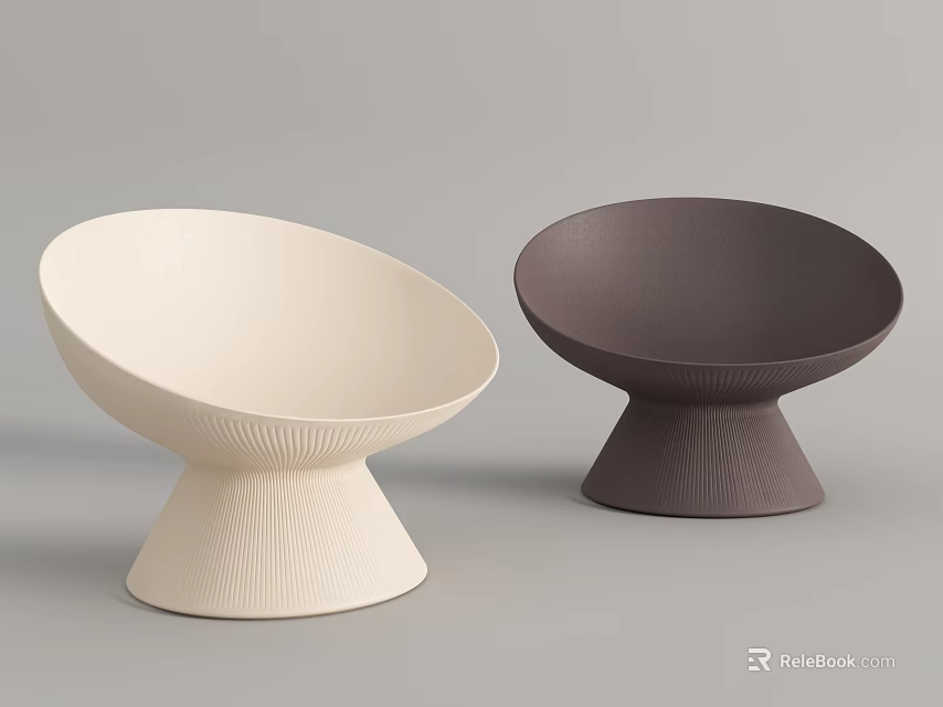 Pair of Cream White and Dark Brown Leisure Chairs with Curved Design and Textured Base 3d model 